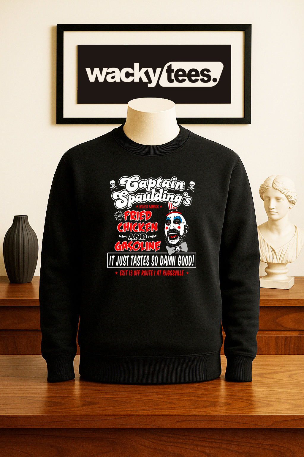 Captain Spauldings Fried Chicken and Gasoline Horror Graphic Tee Shirt