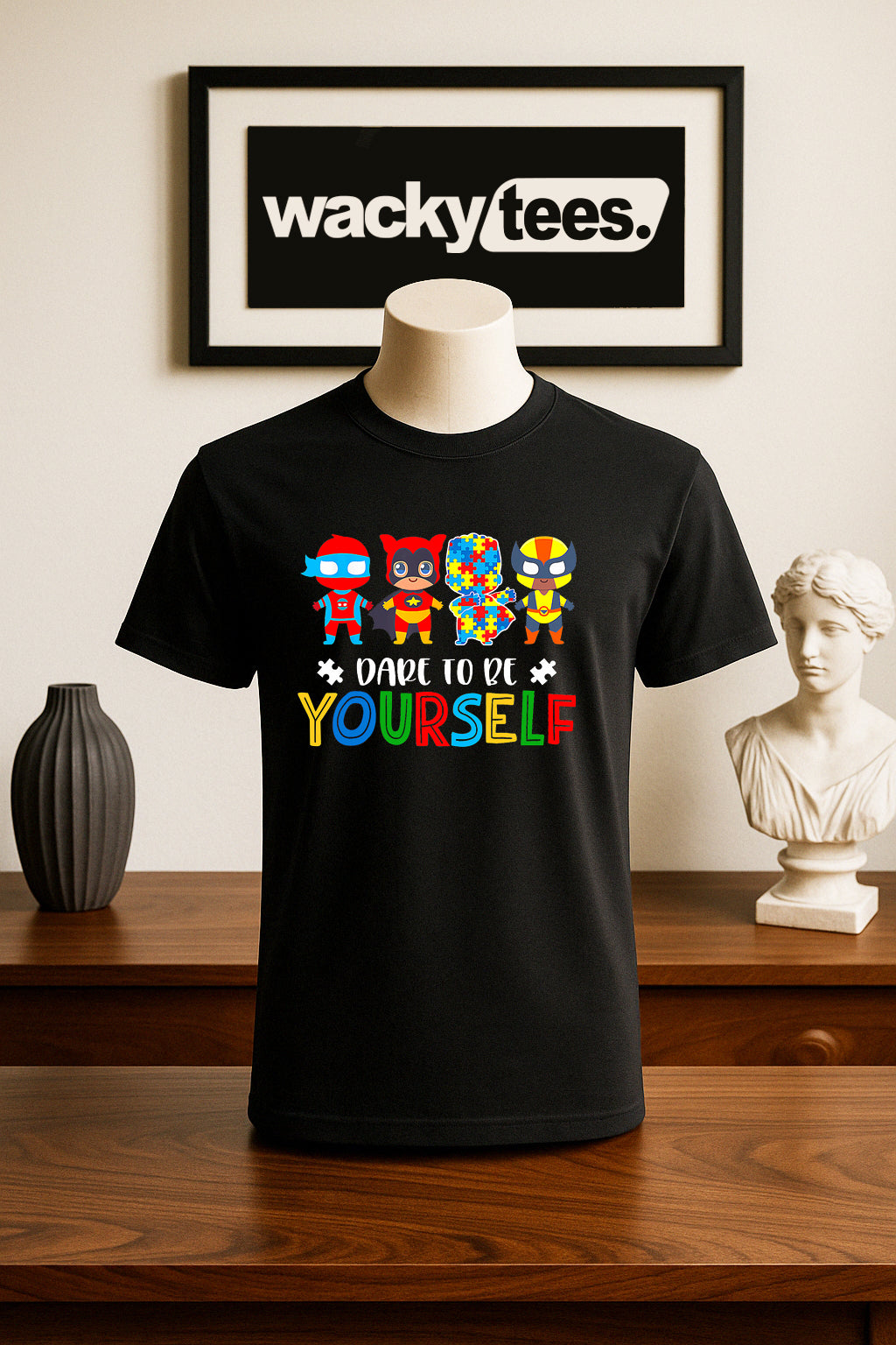 Dare To Be Yourself Super Hero Autism Awareness Graphic Tee Shirt