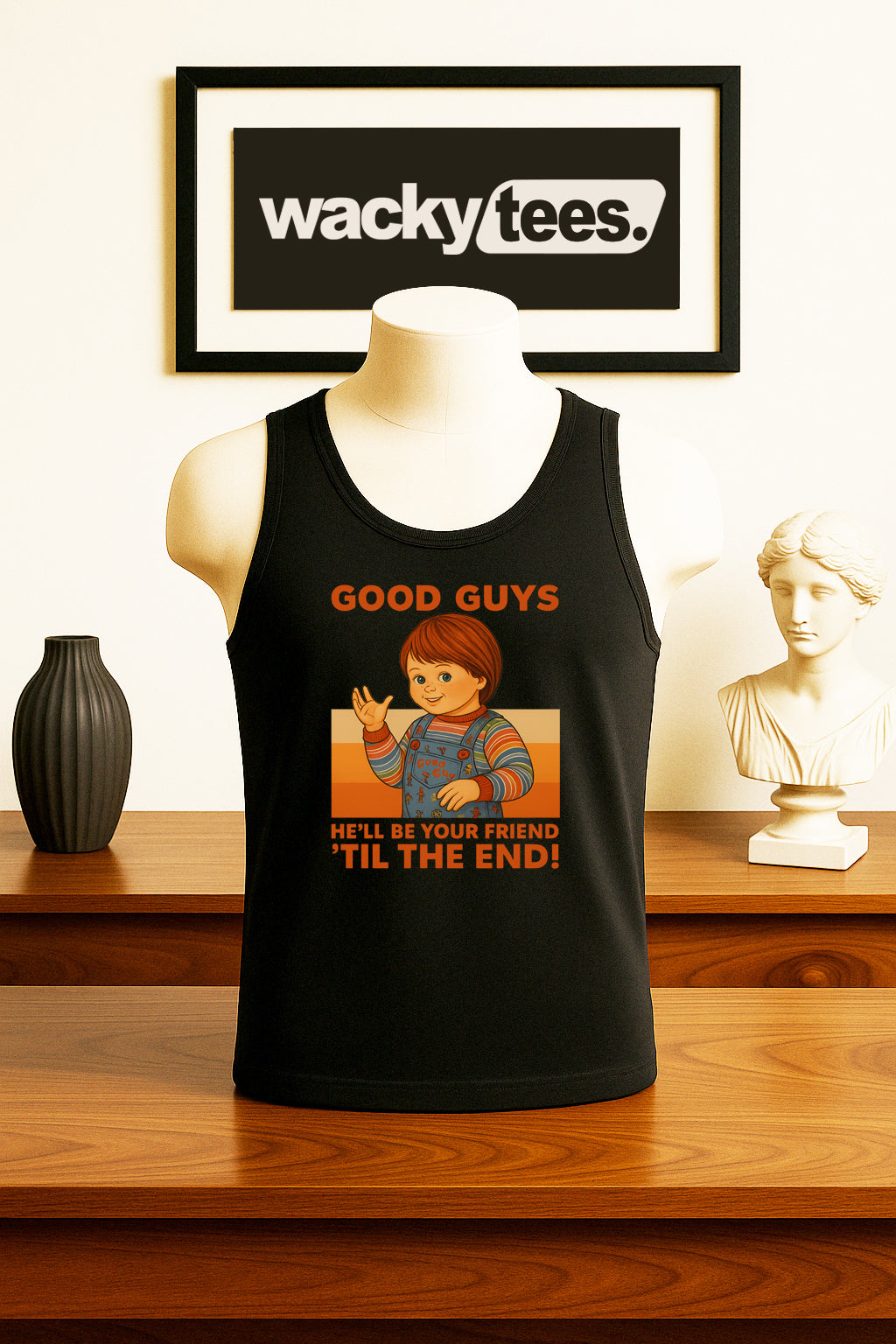 Good Guys Friend To End Black Horror Terror Halloween Graphic Tee Shirt