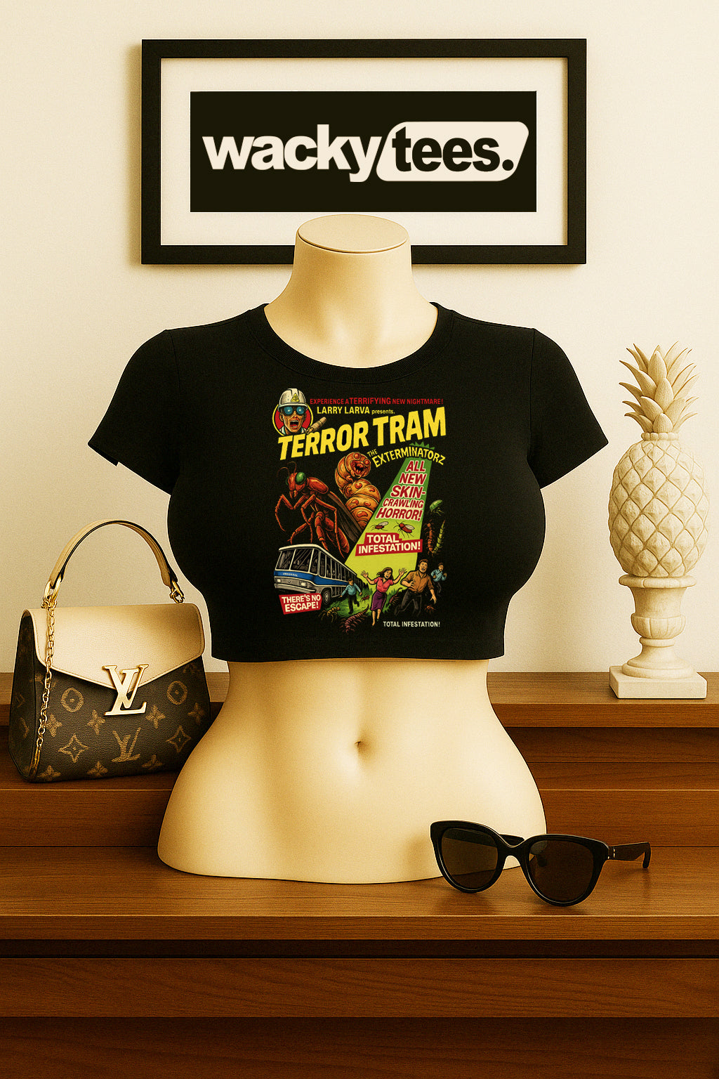 Larry Larva Terror Tram Crawling Horror No Escape Halloween Graphic Tee Shirt